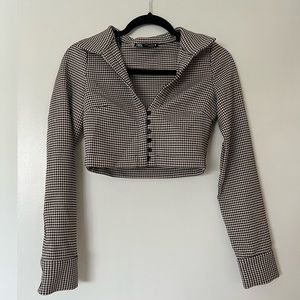 Zara houndstooth crop long sleeve